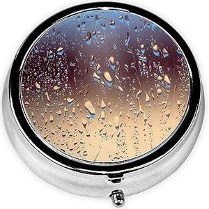 Pillendoos Regendruppels op Glas Ronde Pil Case 3 Compartiment Geneeskunde Pil Organizer Leuke Pil Organizer Draagbare Reizen Pillendoos Geneeskunde Vitamine Kabeljauw Leverolie Opbergdoos Unieke Gift