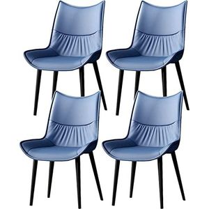 GEIRONV Keuken eetkamerstoelen set van 4, moderne half eeuw woonkamer zijstoelen met koolstofstalen poten stoelen met PU kussen rugleuning Eetstoelen (Color : Blue, Size : 86 * 40 * 44cm)