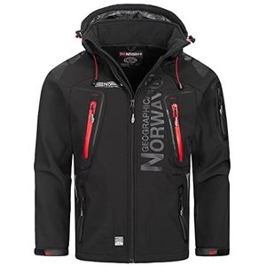 Geographical Norway Techno Heren Distribrands - Heren Waterdichte Softshell Jas - Ademend Outdoor Hooded Jacket - Winter Resistant Tactical Windbreaker Jacket (Zwart/Rood M)