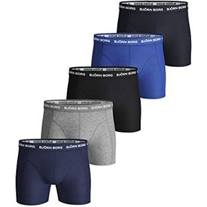Björn Borg Men's Solid Boxer Shorts Briefs Underwear Cotton Stretch 5 Pc (Blue, X-Large)