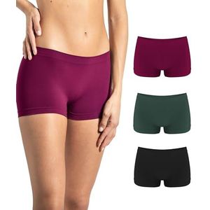 Risalti Damesslip, lage taille, microvezel, 3 stuks, elastisch, onderbroek van microvezel, naadloos en etiketten, ademend ondergoed, zachter dan katoen, gemaakt in Italië, pruimen groen-zwart, 3XL