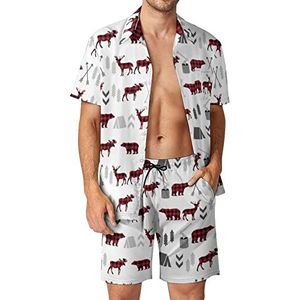 Hert Beer Hawaiiaanse bijpassende set 2-delige outfits button-down shirts en shorts voor strandvakantie