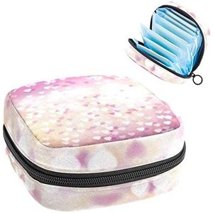 Periode Pouch, Draagbare Tampon Opbergtas voor Maandverband, Little Love Hearts Roze Achtergrond, Meerkleurig, 4.7x6.6x6.6 in/12x17x17 cm