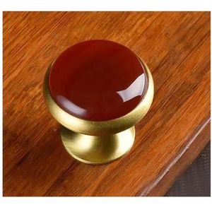 Kristallen deurknoppen Ladegreepjes, 1pcs Massief Messing Paddestoel Knop Handvat 1 Stuks Ronde Kristal Agaat Quartz Tijgeroog Inlay Hard(Rosso,30cm)