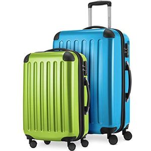 HAUPTSTADTKOFFER - Alex - 2-delige kofferset harde schaal glanzend, middelgrote koffer 65 cm + handbagage 55 cm, 74 + 42 liter, TSA, cyaanblauw-appelgroen, cyaanblauw-appelgroen, 65 cm, Kofferset
