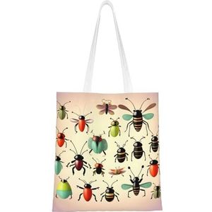 LamaMe Cartoon Kleine Insecten 12ann Herbruikbare Canvas Tote Voor Winkelen Strand Moederdag Gift Bag, Zwart, Eén maat