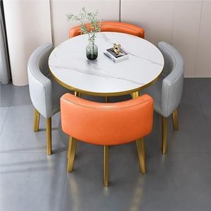 Moderne 4-delige eettafel set - ronde tafel en stoelen combo voor lounge, woonkamer meubels - perfect voor koffie, balkon of eetkamer - stijlvol en ontspannen ontwerp - geschikt voor elke ruimte (of