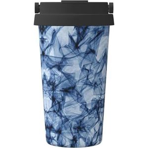 EdWal Donkerblauwe marmeren print 500 ml koffiemok, geïsoleerde campingmok met deksel, reisbeker, geweldig voor elke drank