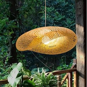 AUCF Retro hanglamp natuurlijke bamboe rotan geweven kroonluchter rotan verlichting houten lamp in hoogte verstelbaar E27 hanglamp eetkamer woonkamer slaapkamer keuken decoratie bamboe hanglamp
