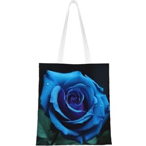 VTCTOASY Romantische blauwe roos print canvas draagtassen lichtgewicht schoudertas herbruikbare boodschappentas handtassen voor vrouwen mannen, zwart, één maat, Zwart, One Size