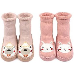 Adorel Baby Meisjes Soksloffen Antislip met Badstof 2-Pak Bier & Konijn 22 (Fabrikant Maat 14)