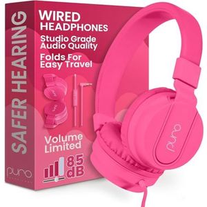 Puro Sound Labs PuroBasic Volume Limiting Wired Hoofdtelefoon voor Kinderen, Opvouwbare & Verstelbare Hoofdband met Microfoon, Compatibel met Smartphones, Tablets en PC's (Roze)