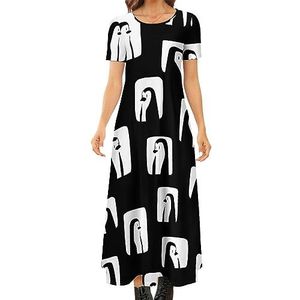 Leuke pinguïn dames zomer casual korte mouwen maxi-jurk ronde hals bedrukte lange jurken 5XL