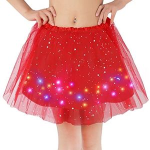 Kefiyis Tutu Rokken voor Vrouwen LED Light Up Tutu Volwassen Tiener Rok Ballet Dans Feesten Fancy Dress Halloween Kostuum, Rood (met voering), One size
