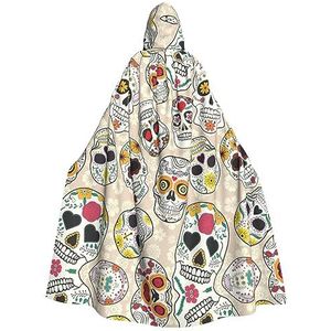 WURTON Mexicaanse Skull1 Print Halloween Wizards Hooded Gown Mantel Kerst Hoodie Mantel Cosplay Voor Vrouwen Mannen