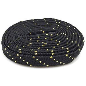 schoenveters, schoenveters, 1 Paar Gevlochten Schoenveters Zwart/Wit Goud Veters Glanzende Platte Unieke Schoenveters Metallic Schoenveters Sparkle,150cm (Color : 671 Black Gold, Size : 100)