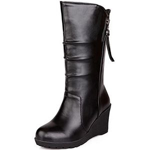 StyliShoes Halfhoge laarzen voor dames met comfortabele sleehak voor warm, PU-zwart., 44 EU