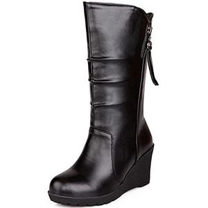 StyliShoes Halfhoge laarzen voor dames met comfortabele hak voor warm, PU-zwart., 44 EU