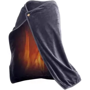 OURECO Elektrisch verwarmde sjaaldeken, USB verwarmde sjaal, draadloze oplaadbare verwarmde deken, flanellen deken wasbaar met 3 verwarmingsstanden voor auto, thuis, kantoor, grijs, 100 x 70 cm / 39,4