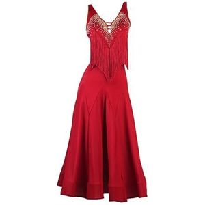 Rood,L,PONNYC Mouwloze Ballroom Dansjurken Voor Dames Fringe Wals Dans Wedstrijd Kostuum Rugloze Salsa Dansoutfit Flamenco Danskleding Met Strass