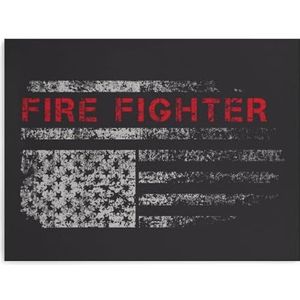 Vintage brandweerman met Amerikaanse vlag canvas schilderijen prints schilderij foto's poster muur kunstwerk voor thuiskantoor decor 30 x 40 cm
