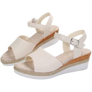 Zomer Espadrille Sandalen Met Sleehak Platform Sandalen for Dames Met Gesp 2024 Nieuwe Peep Toe Avondschoenen Retro Romeinse Sandalen Vrijetijdsstrandschoenen (Color : White, Size : 39 EU)