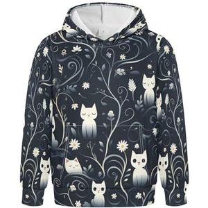 KAAVIYO Katten Achtergrond Zwart Hoodies Atletische Sweatshirts met Capuchon Schattige 3D-print voor Meisjes Jongens, Patroon, XS