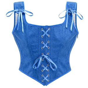 LIUANDS Vrouwelijke Corset Front Gebonden Bustiers LaceUp Body Cinchers Franse Stijl Taille Trimmer Corset Masquerades Kostuum Decors, Blauw, L