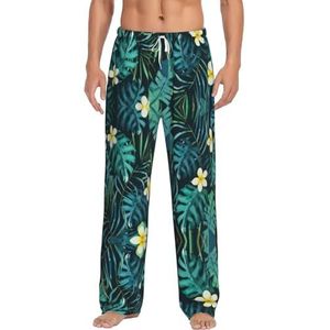 Hawaiiaanse lange loungewear voor heren, nachtkleding, pyjamabroek, nachtkleding met zakken en trekkoord, Wit, S