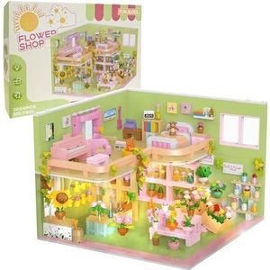 Mini creatief speelhuis bouwstenen set met LED-lichthuis huisje constructie bouwspeelgoed cadeau voor jongens meisjes NIET compatibel met le/go(flower shop)