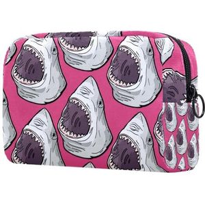 Make-up tas voor portemonnee draagbare cosmetische tas rits make-up zakje reizen toiletartikelen waszak voor vrouwen, roze haaien, Multi kleuren 01, 18.5x7.5x13cm/7.3x3x5.1in