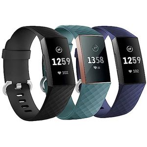 3 Pack Bands for Fitbit Charge 4/ Fitbit Charge 3/ Charge3 SE,Silicone Fitness Sport Wristbands for Women Men Small Large (black +navy blue+slate grey, Small)