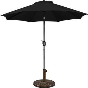 Yaheetech Tuinparasol, parasol met parasolstandaard, rond, marktparasol, kantelbaar, zwengel, 10 kg, parasolstandaard, parasolgewicht voor buiten en balkon, 270 cm, zwart
