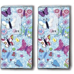 20 zakdoeken (2x 10) Handgemaakte vlinders - Handgemaakte vlinders/lente/motiefzakdoeken