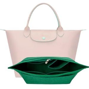 D.DUO Handtasorganizer, met meerdere vakken, vilt, opvouwbaar, inzetstuk voor handtas, voor Longchamp (groen, Medium)