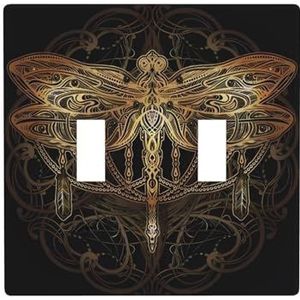 ZhaoYuGoods Libelle Print Muurplaat, Dubbele Toggle Lichtschakelaar Outlet Cover 2-Gang 11,4 cm x 11,4 cm, PC Decoratieve Voorplaat voor Thuis & Kantoor