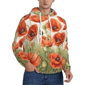 Jkkghll Poppy Bloemen Print Mannen Hooded Warme Lichtgewicht Trui Voor Winter Herfst En Lente Casual Wear, Zwart, XS