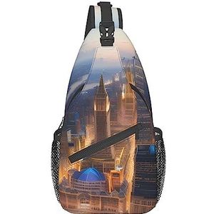 Koude Boom Camouflage Print Schoudertas, Crossbody Sling Rugzak, Sling Bag Borsttas, Dagrugzak voor Vrouwen Mannen Reizen Wandelen, City Foto Nacht, Eén maat