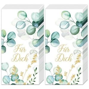 20 afzonderlijke zakdoeken bloemen eucalyptus voor jou. 2 verpakkingen met 10 afzonderlijke papieren zakdoekjes bedrukt als cadeau.