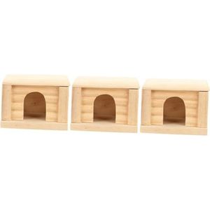 minkissy 3 Stuks platte hamsters huisdier hut hamsternest hamster speelgoed houten hamsterhok hamster muizenhut platte bovenkant Benodigdheden voor kleine huisdieren Bamboe