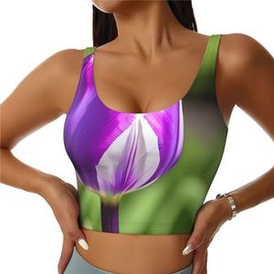 Paarse Tulpenprint Comfortabele Vrouwen Sport Vest Yoga Workout Vest Voor Vrouwen Lichtgewicht Zomer, Zwart, S