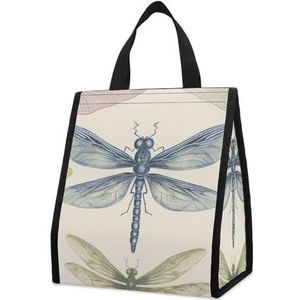 QWHJK Opvouwbare draagtas geïsoleerde tas, Dragonfly tekening print hand-held picknick geïsoleerde tas, casual opvouwbare geïsoleerde tas, libelle tekening, één maat