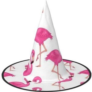 ErKaL Roze Flamingo Gedrukt Halloween Heks Hoed,Heksen Hoeden Voor Volwassenen,Heksen Tovenaar Cosplay Accessoire Voor Vakantie Halloween Party