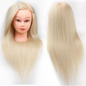 Witblond synthetisch haar trainingshoofd for kapsels, professionele oefenpruikhoofd for vrouwen(Yellow)