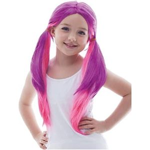 Roze en Violet Pigtails Cosplay Pruik voor Kind Kids Gril, Twee Tone Lange Paardenstaart Leuke Pruiken voor Sprookje Cosplay Anime Halloween School Rollenspel Kerstmis Meid