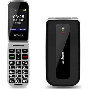 Artfone F20 Mobiele telefoon voor senioren met deksel, grote toetsen, SOS-knop, snel bellen, eenvoudig, hoog volume, lange batterijduur, zwart