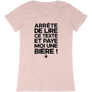 Paye Moi Un Bier T-shirt - voor dames - Bedrukt in Frankrijk - 100% biologisch katoen - Verjaardagscadeau Apéro Humor Origineel Grappig, Roze, L