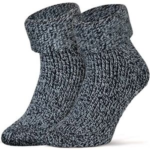 Piarini ABS antislipsokken, 1 paar, wollen sokken, wintersokken, Noorse sokken met badstof aan de binnenkant, voor dames en heren, blauw gemeleerd, 35/38 EU