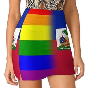 LGBT Pride Haïti vlag dames skorts hoge taille tennisrok gelaagde korte minirok culottes korts met zakken M