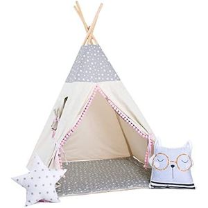 Sówka | Tipi tent voor kinderen | Speeltent voor jongens en meisjes met 5 accessoires | Speelhuisje gemaakt van 100% gecertificeerd katoen, kindercadeau buitenspeelgoed | Parel